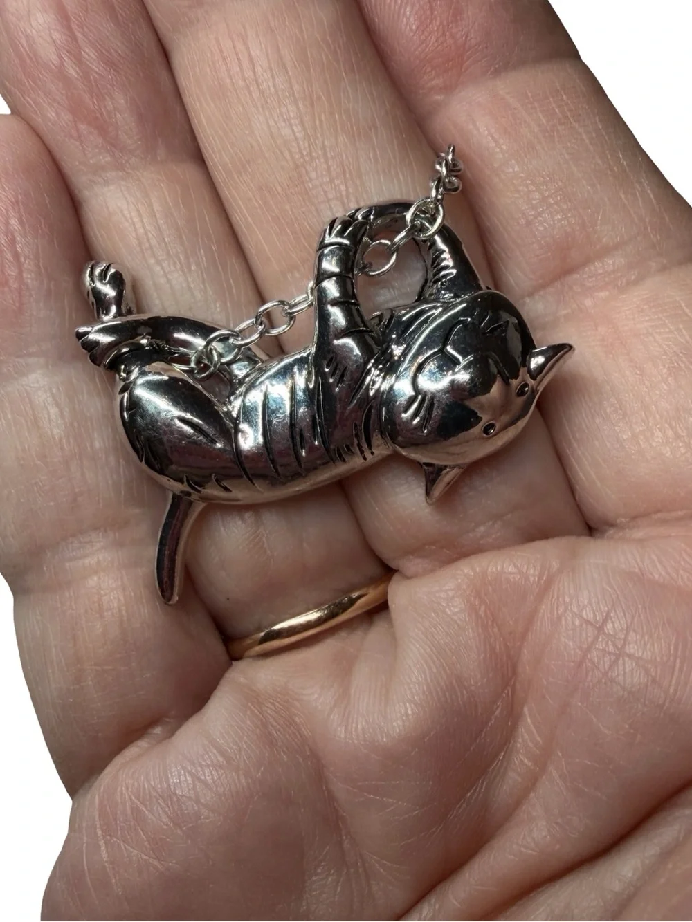 Whimsical Silver Color Cat Necklace – Playful Sculpted Kitty Pendant - Picture 4 of 7